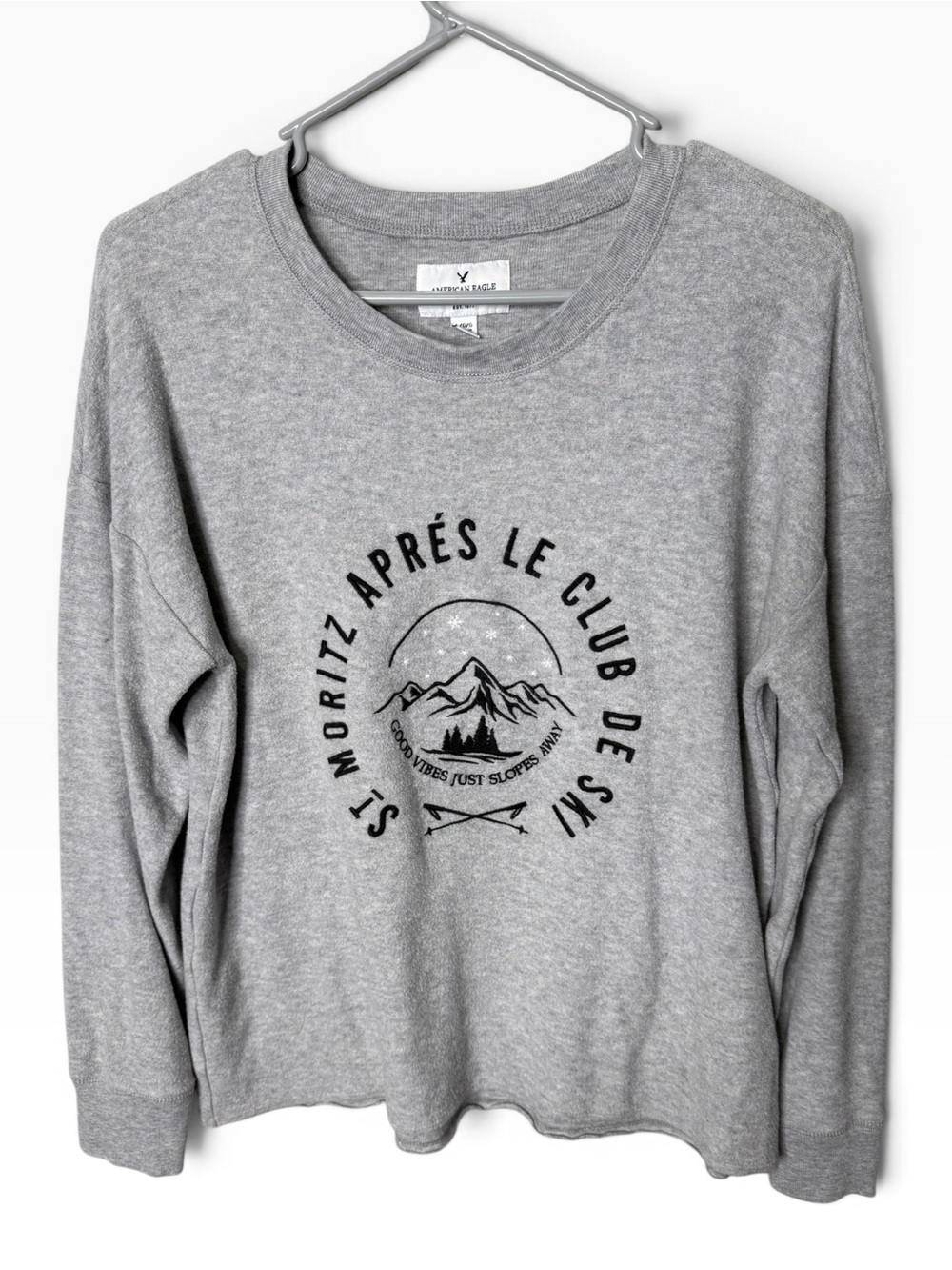 American Eagle Heather Gray Apres Ski Graphic Sweatshirt Size Large